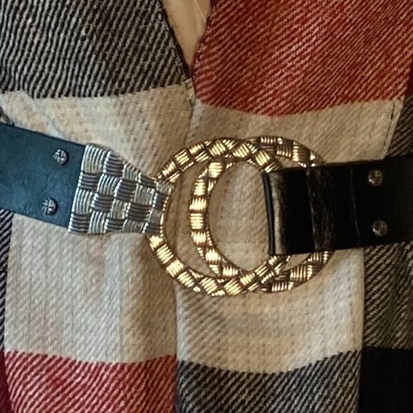 Chico's SZ M/L Adjustable Black leather statement belt silver metal hardware - Picture 1 of 13